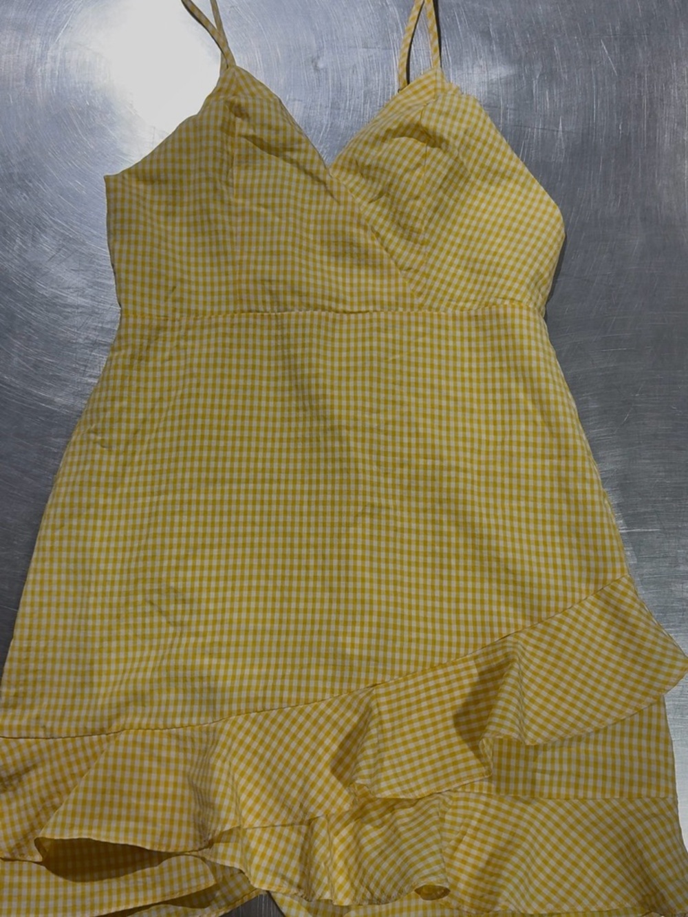 Altar'd State Yellow Gingham Ruffle Mini Dress